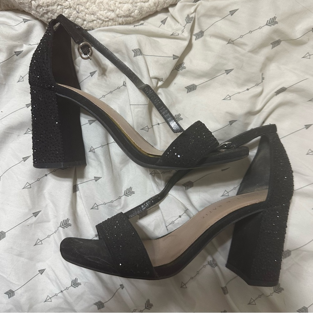 Bedazzled black heeled sandals